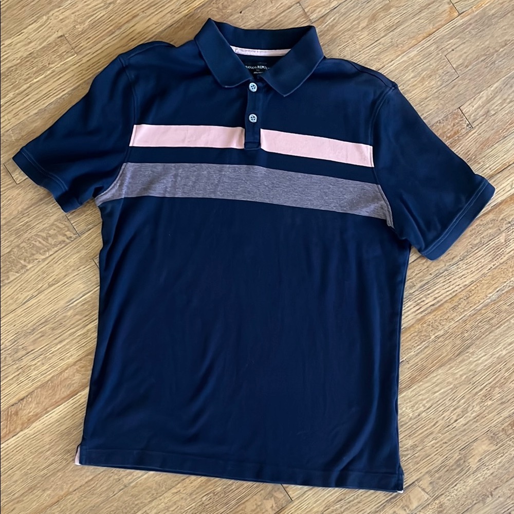 Banana Republic Factory Blue and Pink Polo Shirt Classic Design